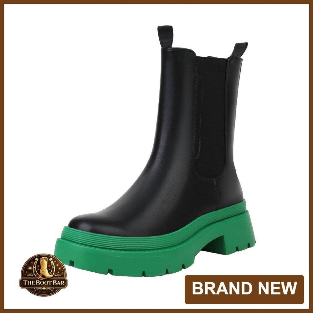 Women's Chelsea Ankle Boots Platform Chunky Pull On Booties Mid-Calf